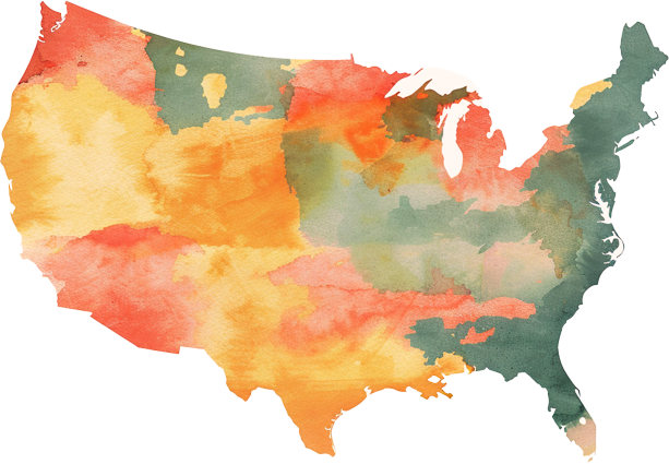 Watercolor map of the United States
